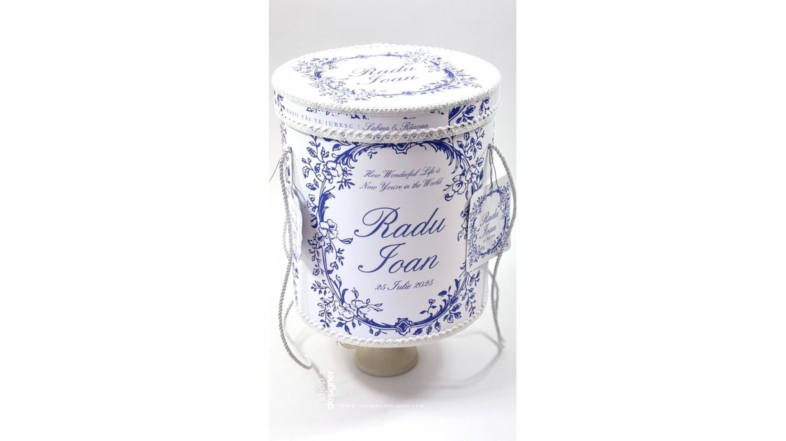 Trusou botez băiețel English Romantic Blue Personalizat cu broderie 11